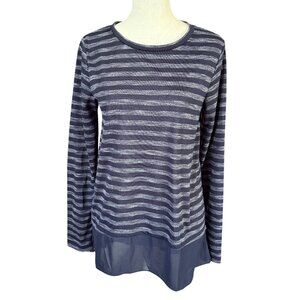 Stylus blue striped long sleeve stretchy top sheer on bottom zipper on back S
